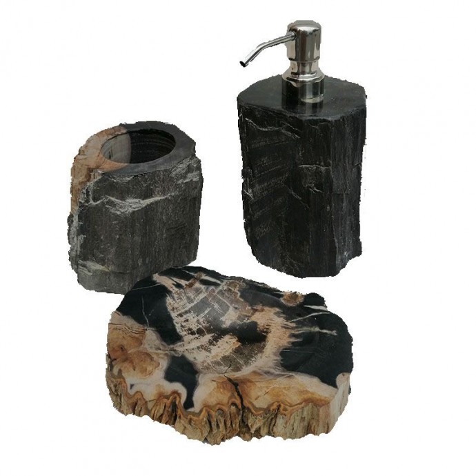 Ensemble accessoires salle de bain en bois noir