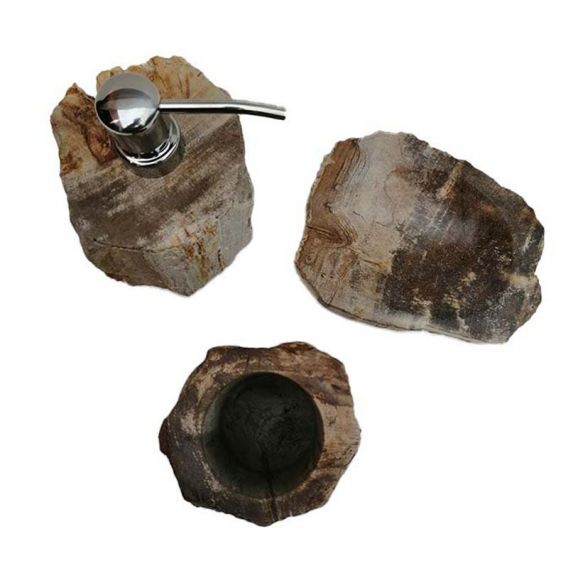 Ensemble accessoires salle de bain en bois fossilisé marron
