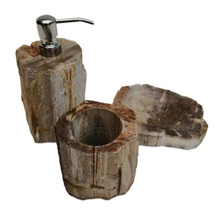 Ensemble accessoires bois fossilisé marron