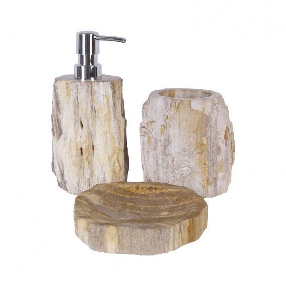 Ensemble accessoires salle de bain en bois fossilisé marron