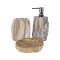 Ensemble accessoires salle de bain en bois fossilisé marron