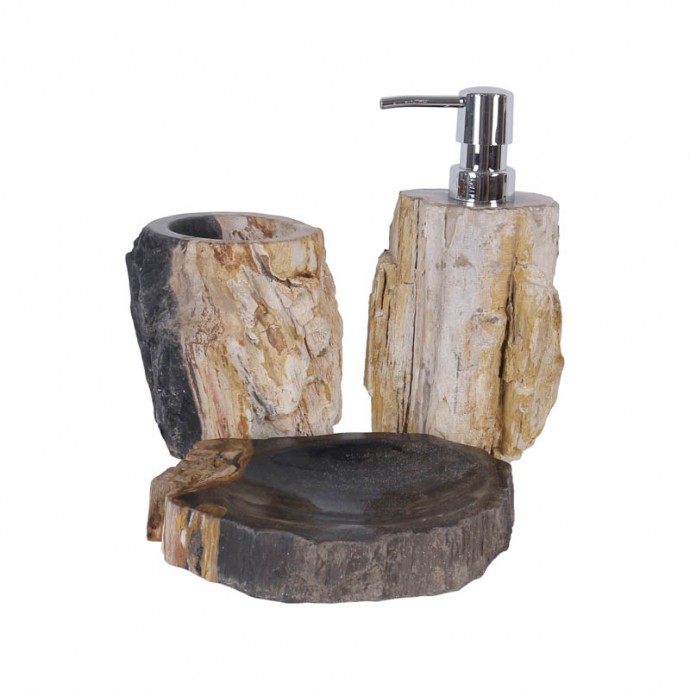 Ensemble accessoires salle de bain en bois fossilisé noir