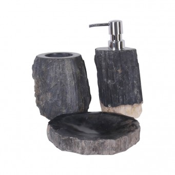 Ensemble accessoires salle de bain en bois fossilisé noir