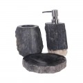 Ensemble accessoires salle de bain en bois fossilisé noir