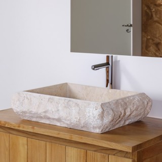 Vasque beige rectangulaire 50cm finition brute RK-FM CREAM