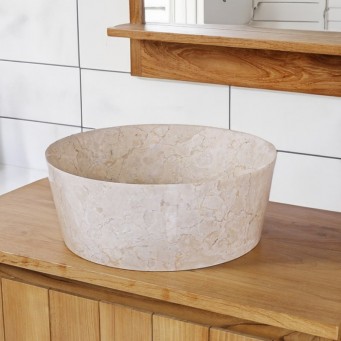 Vasque à poser design marbre beige bordure fine Ø40cm LYT-P CREAM Vasque à poser design marbre beige bordure fine Ø40cm LYT-P CREAM