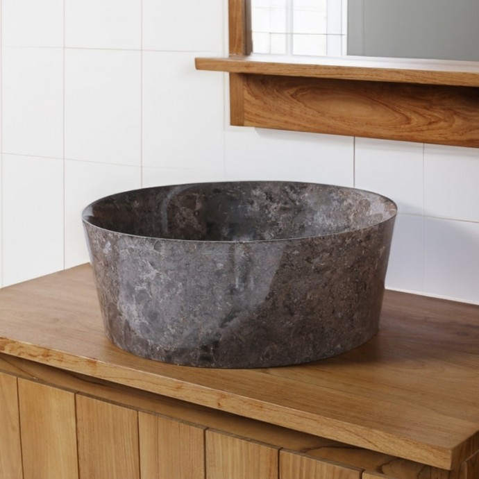 Vasque à poser design marbre gris bordure fine Ø40cm LYT-P GREY