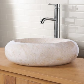 Vasque à poser ronde marbre beige Ø40cm DN-P CREAM Vasque à poser ronde marbre beige Ø40cm DN-P CREAM