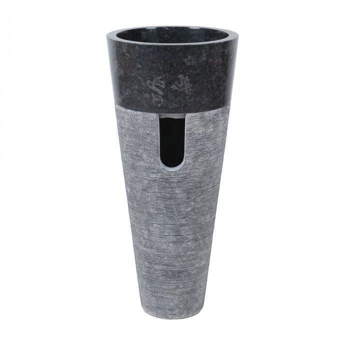 Vasque sur pied noir marbre Ø40cm traits PA22G
