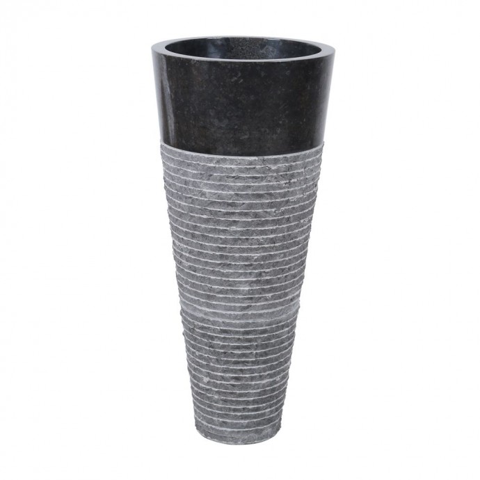 Vasque colonne noir marbre Ø40cm brute PA22-M
