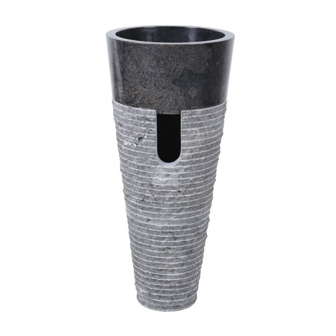Vasque sur pied noir marbre Ø40cm brute PA22-M